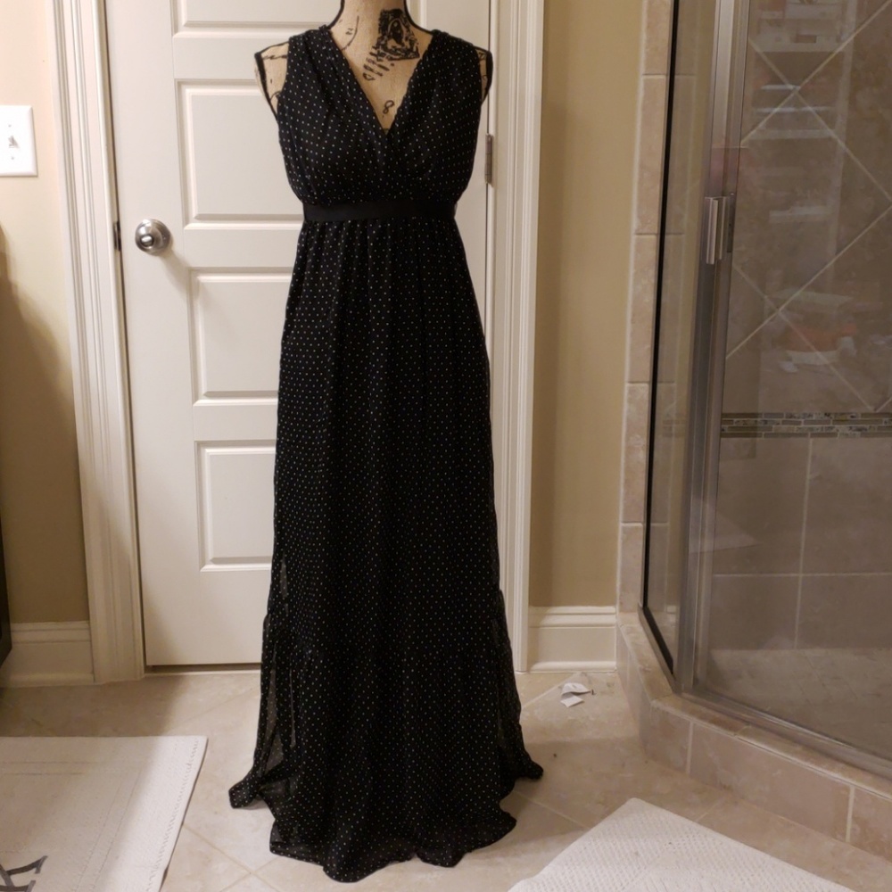 Black and white polka dot maxi dress.  Maternity